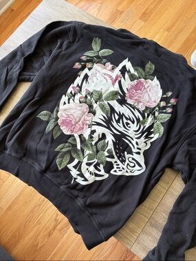Darc Sport Black Sweatshirt with Pink Floral Tiger Graphic